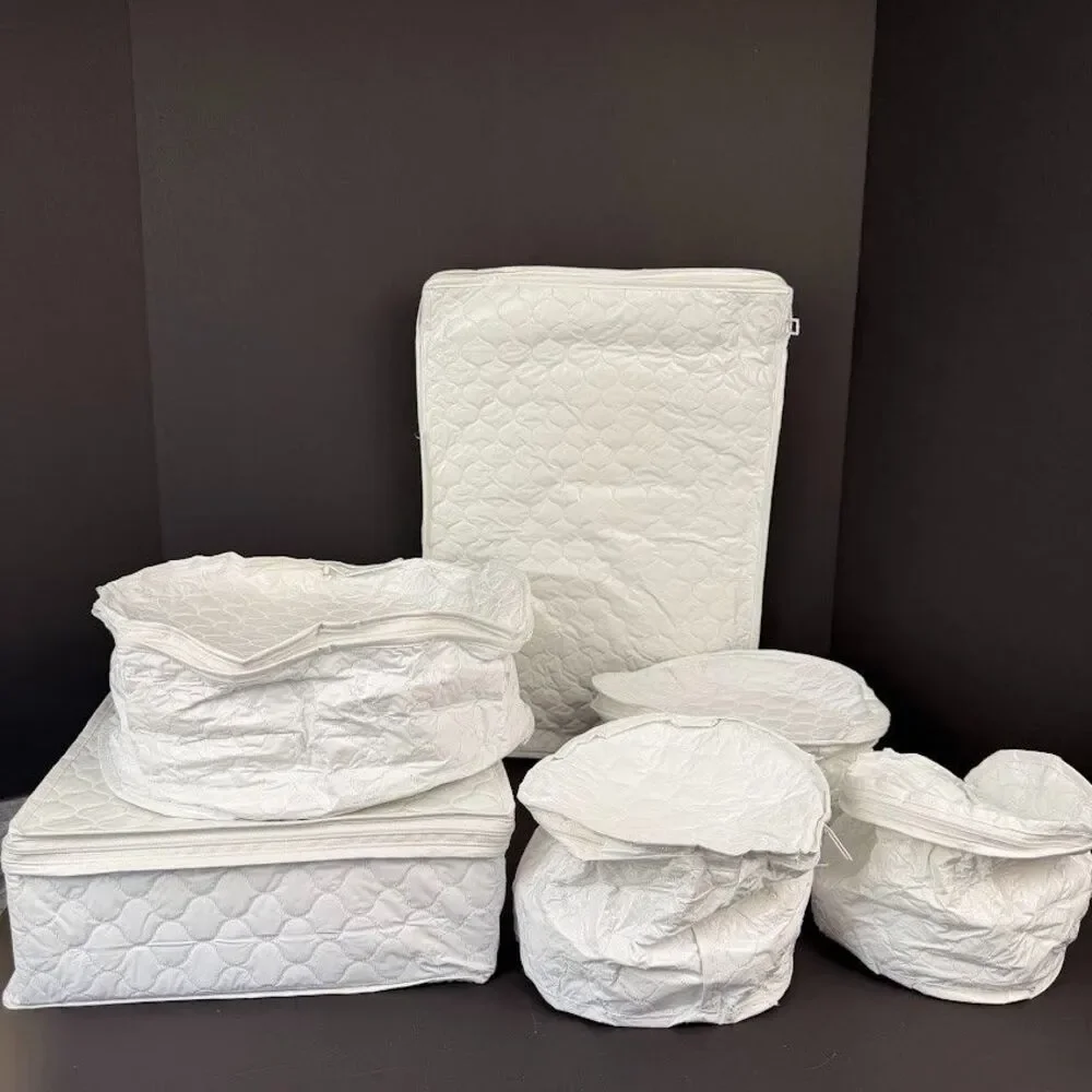 6 Piece Set White Quilted Vinyl Dinnerware/Dish/China Zippered Storage Cases